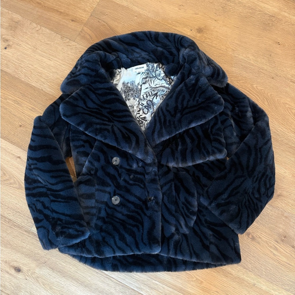 Zadig & Voltaire Faux Fur Zebra Print Jacket